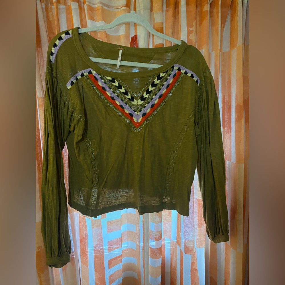 Free People long sleeve embroidered top